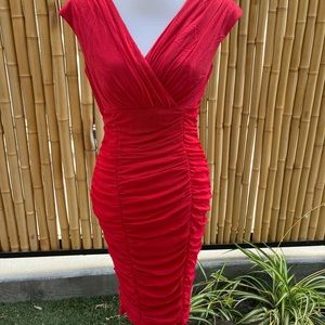 SIGNATURE BY SANGRIA, RED RUCHED COCKTAIL DRESS, SIZE 12
